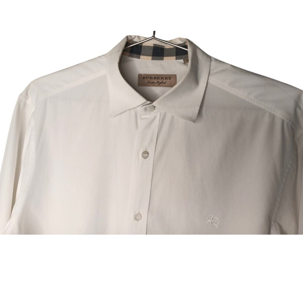 Burberry Men’s White Button Down Shirt Nova Check Trim Size M Business Casual - Picture 7 of 14